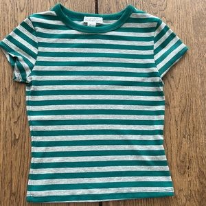 Cute green and gray striped cropped shirt from the brand Birch & Stone